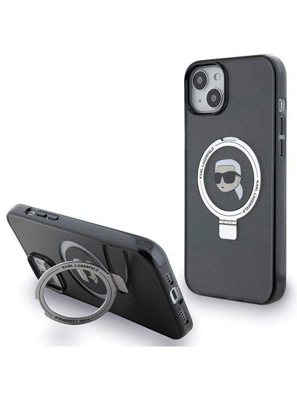Karl Lagerfeld Ring Stand Karl Head MagSafe Case for iPhone 15 Plus / 14 Plus - Black