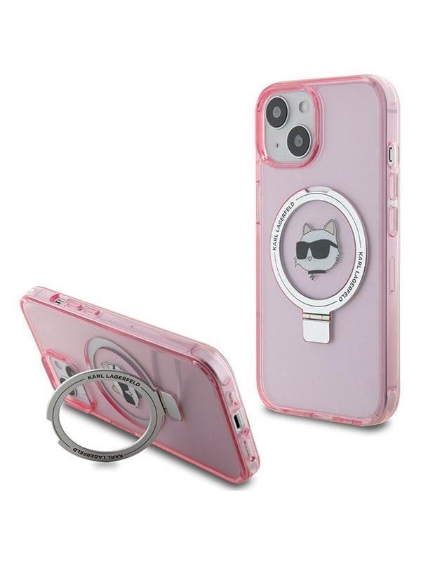 Karl Lagerfeld KLHMP15SHMRSCHP iPhone 15 6.1" pink/pink hardcase Ring Stand Choupette Head MagSafe