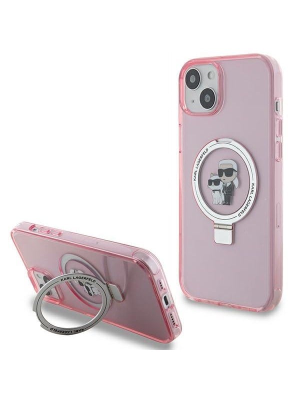 Karl Lagerfeld Ring Stand Karl&Choupette MagSafe case for iPhone 15 Plus - pink