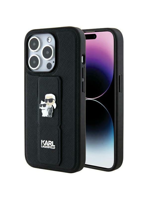 Karl Lagerfeld Karl Lagerfeld KLHCP13LGSAKCPK iPhone 13 Pro / 13 6.1" czarny/black hardcase Gripstand Saffiano Karl&Choupette Pins
