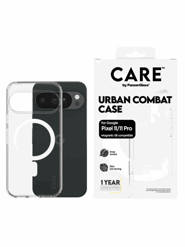 CARE by PanzerGlass Urban Combat Case Transparent w. White Qi Google Pixel 11/11 Pro