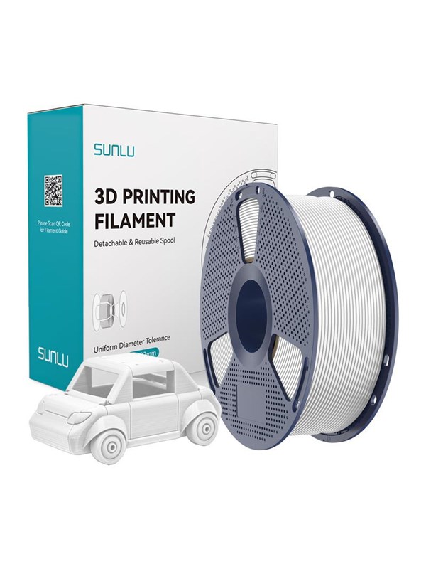 Sunlu PETG Filament til 3D Printer - 1.75mm, 1kg - Hvid