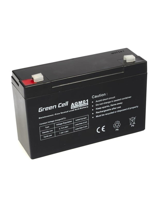 Green Cell - UPS-batteri - 1 x batteri - Sealed Lead Acid (SLA) - 12 Ah - sort