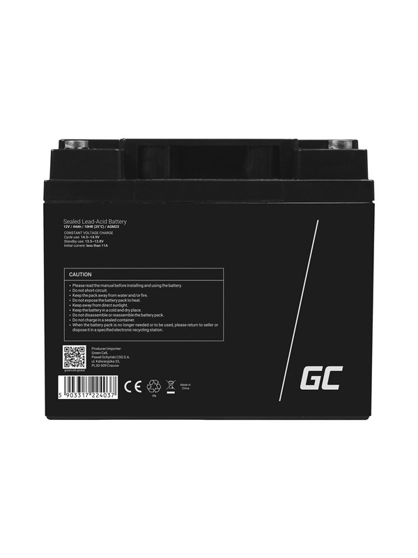 UPS batteri 12 V 44 Ah - Green Cell AGM23, forseglet blysyre (VRLA)