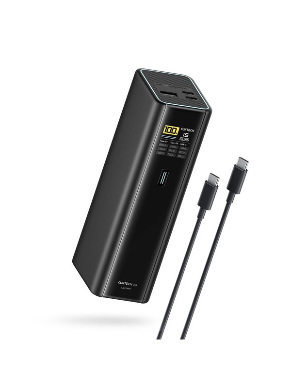 CUKTECH PB200U Powerbank 210W 20000mAh 2x USB-C + USB-A with TFT display and 240W USB-C cable - black - 20000 mAh