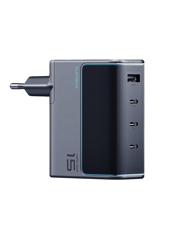 Cuktech AD1404UEU 140W GaN 3x USB-C + USB-A Wall Charger with USB-C Cable - Gray