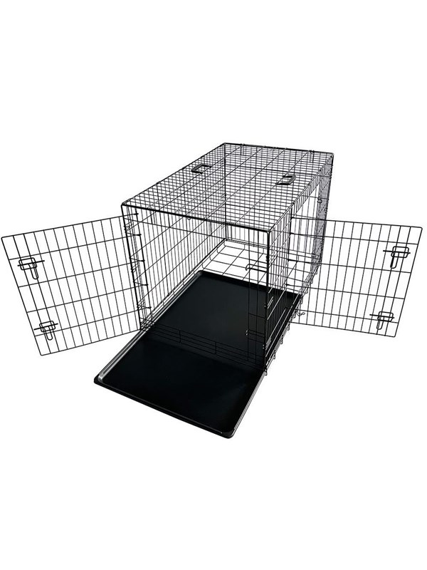 Foldbart transportbur til bil, sort m/plastbakke - Black - XL: 109x70x76cm