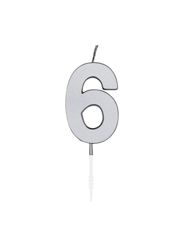 Globos Cake candle 4.5cm Metallic Silver no. 6