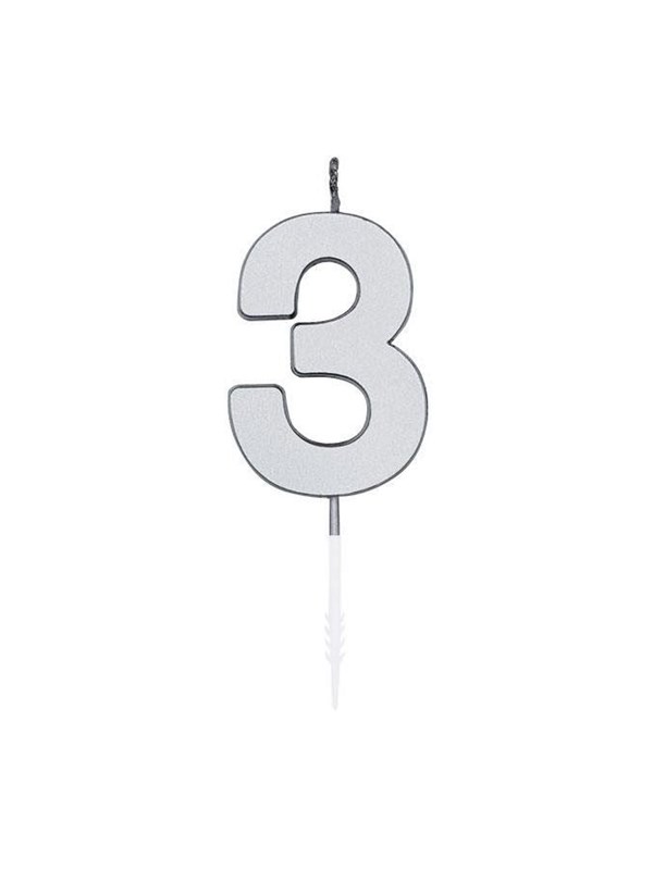 Globos Cake Candle 4.5cm Metallic Silver no. 3