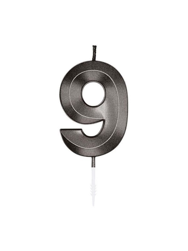 Globos Cake Candle 6cm Metallic Black no. 9