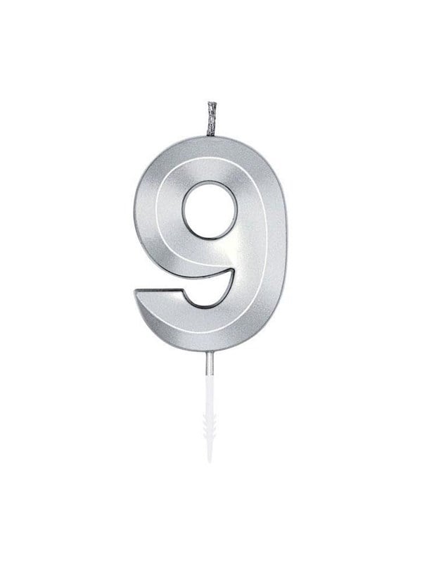 Globos Cake Candle 6cm Metallic Silver no.9