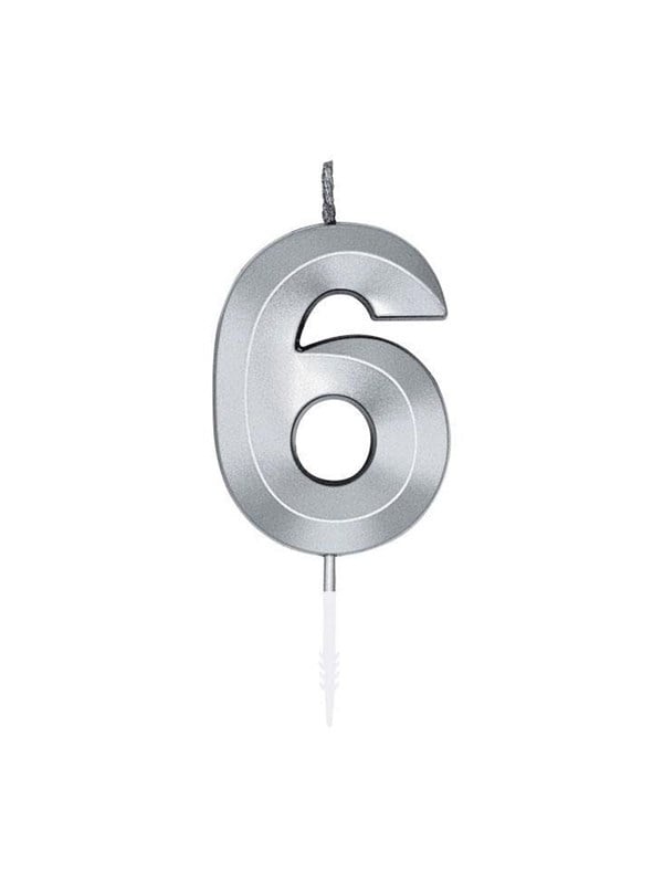 Globos Cake Candle 6cm Metallic Silver no.6