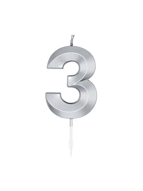 Globos Cake Candle 6cm Metallic Silver no.3