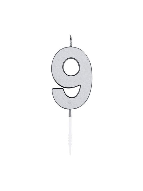 Globos Cake Candle 4.5cm Metallic Silver no. 9