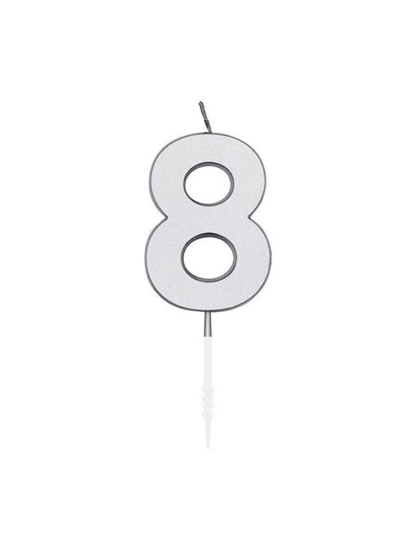Globos Cake Candle 4.5cm Metallic Silver no. 8