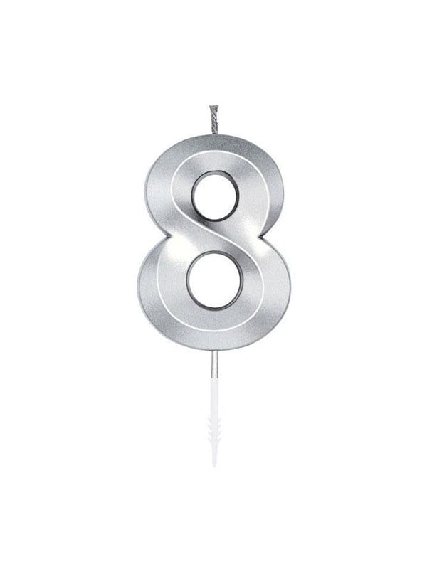 Globos Cake Candle 6cm Metallic Silver no.8