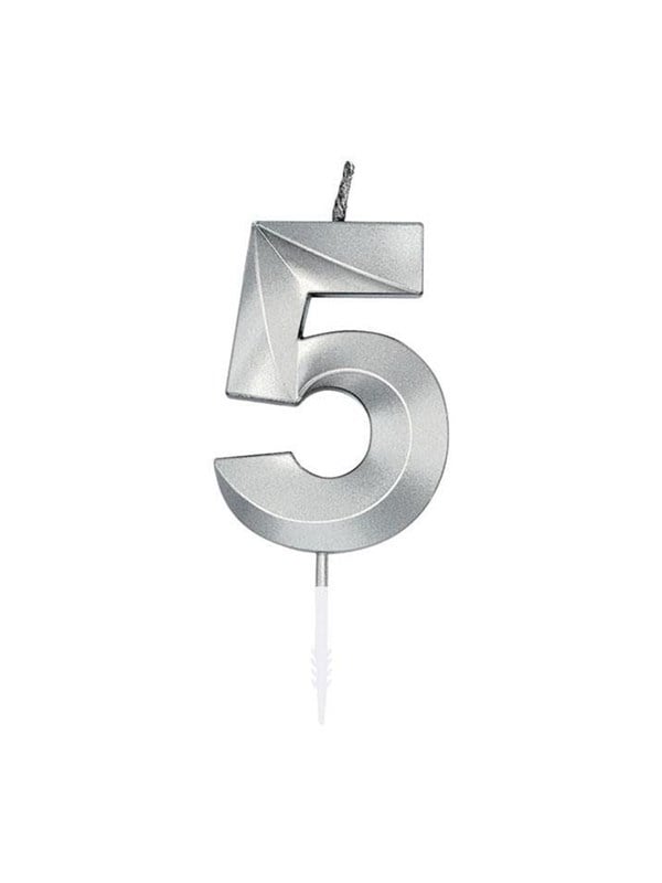 Globos Cake Candle 6cm Metallic Silver no.5