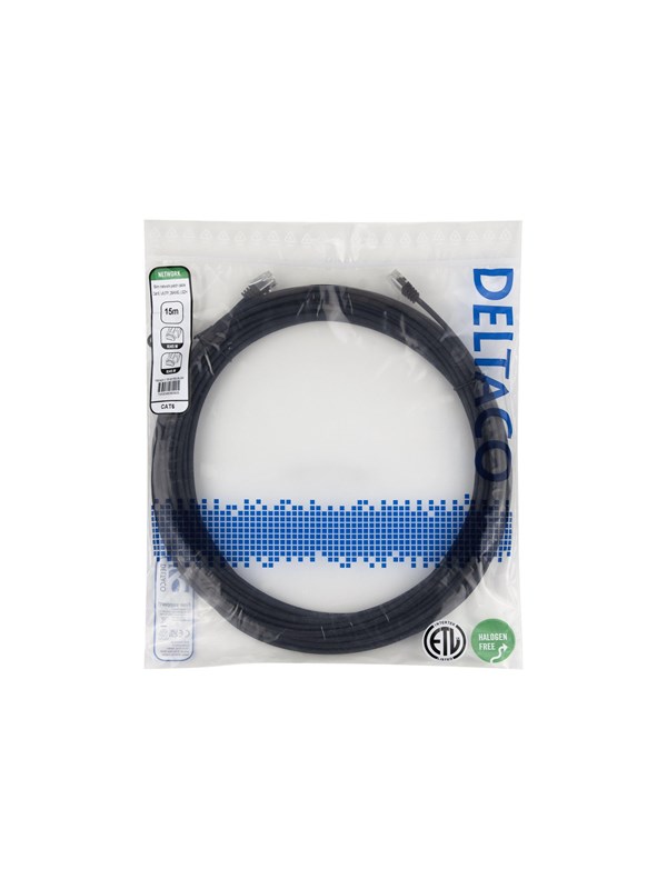 Deltaco patch cable - 15 m - black - Sort