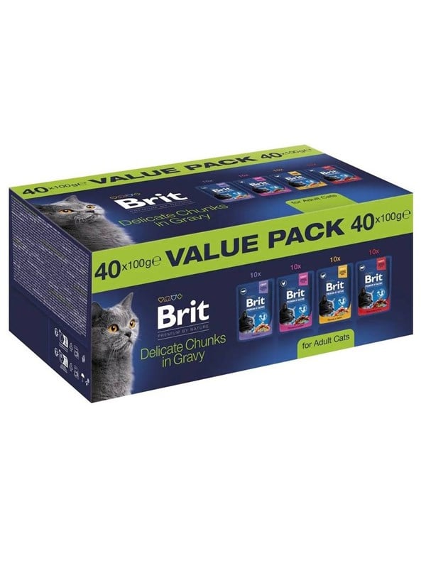 Brit Premium by Nature Value Pack vådfoder til voksne katte 40 x 100 g