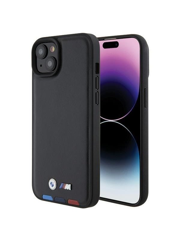 BMW BMHCP15M22PTDK iPhone 15 Plus /14 Plus 6.7" czarny/black Leather Stamp Tricolor