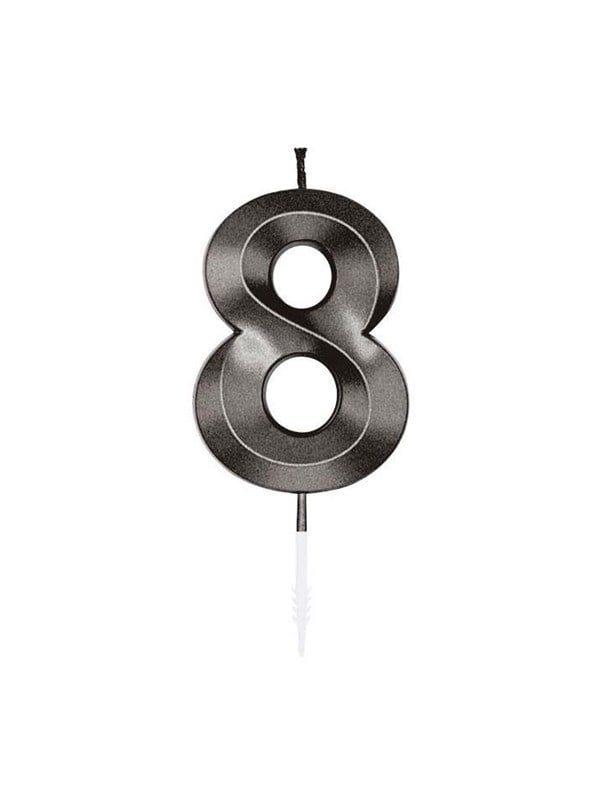 Globos Cake candle 6cm Metallic Black no. 8