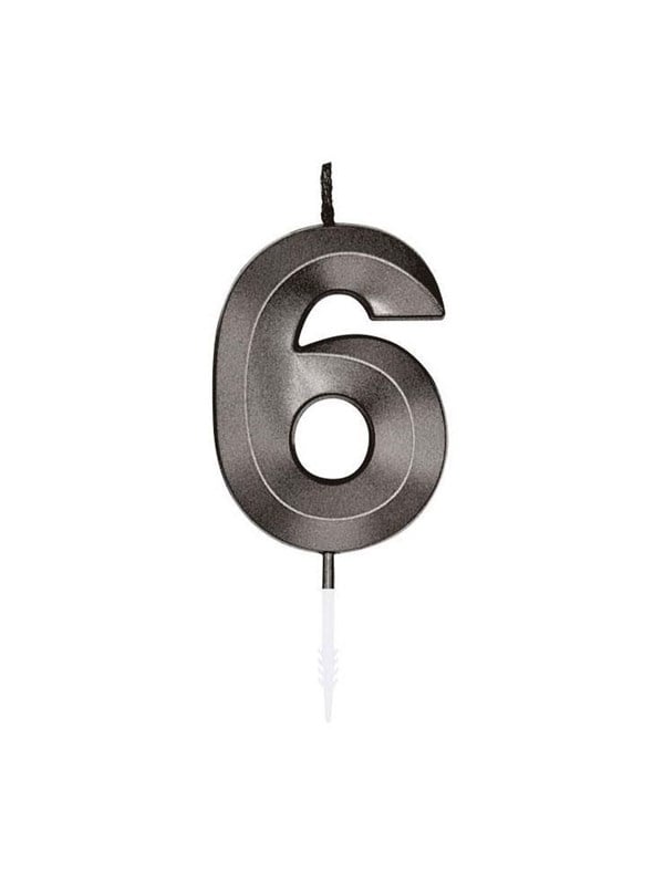Globos Cake candle 6cm Metallic Black no. 6