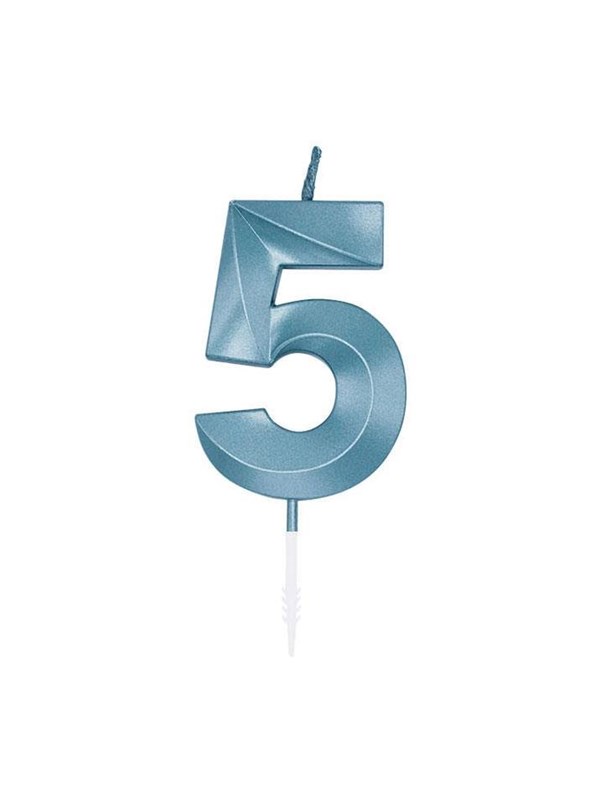 Globos Cake Candle 6cm Metallic Light Blue no. 5