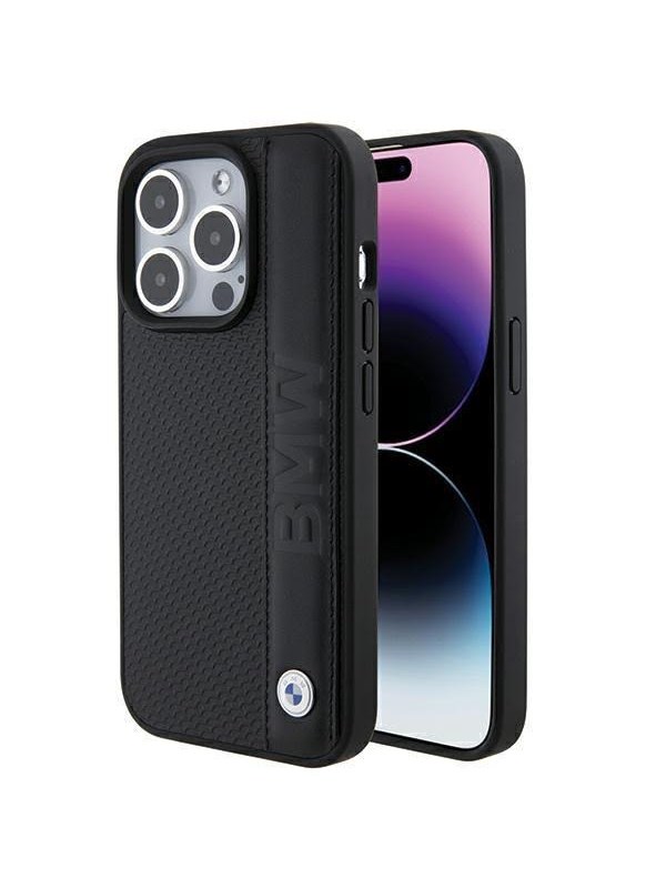 BMW BMHCP15L22RDPK iPhone 15 Pro 6.1"czarny/black hardcase Leather Textured & Stripe