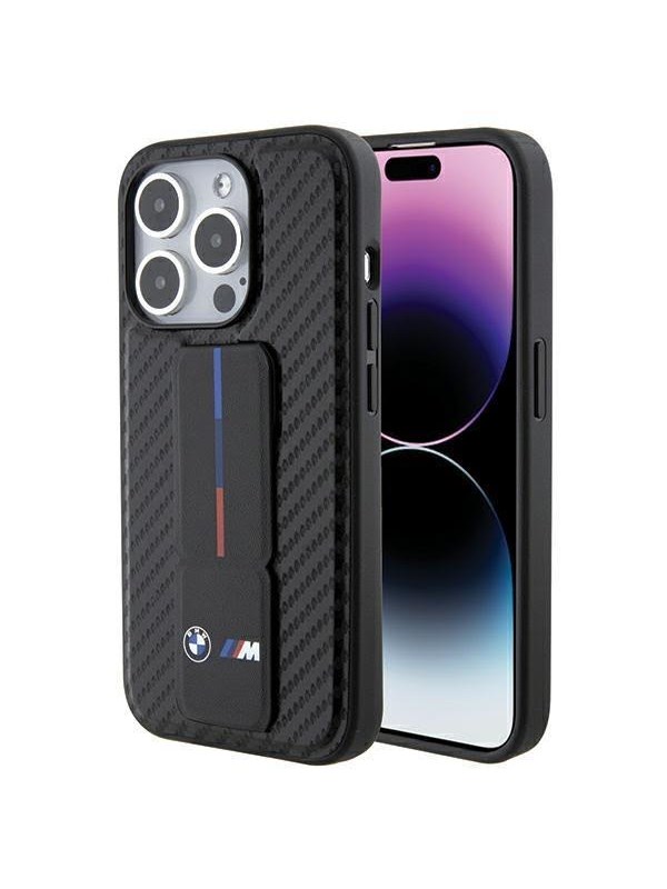 BMW Grip Stand Smooth & Carbon case for iPhone 15 Pro - black