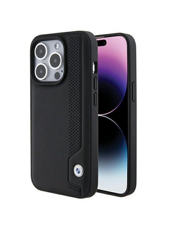 BMW BMHCP15X22RBDK iPhone 15 Pro Max 6.1" czarny/black hardcase Leather Blue Dots