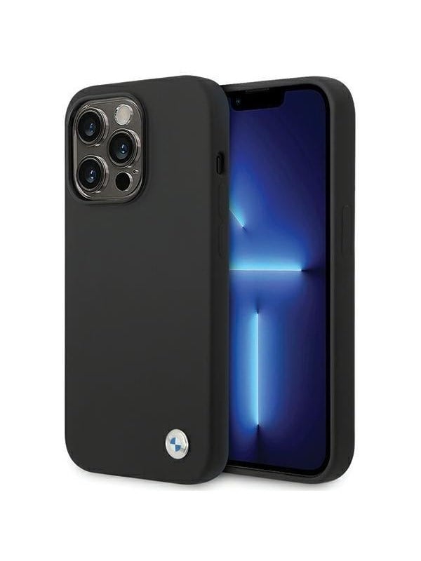 BMW Silicone Metal Logo iPhone 15 Pro Max Case - Black