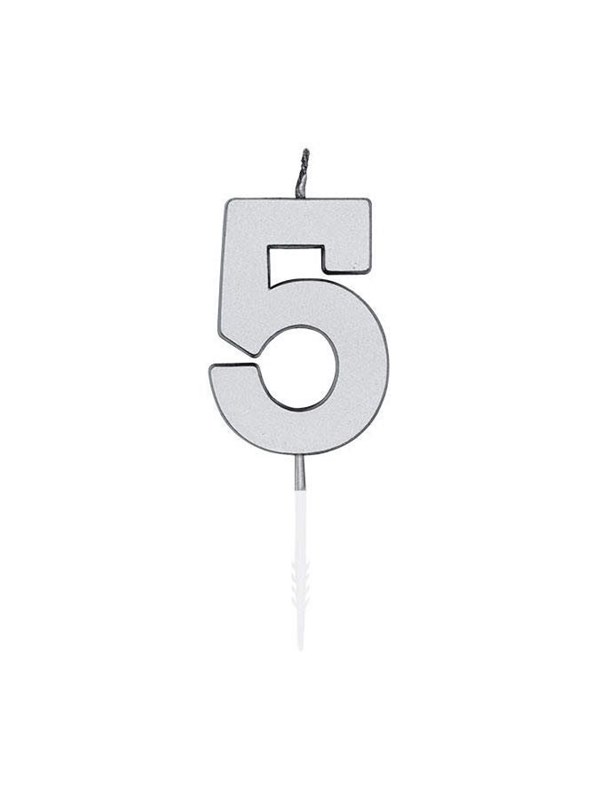 Globos Cake Candle 4.5cm Metallic Silver no. 5