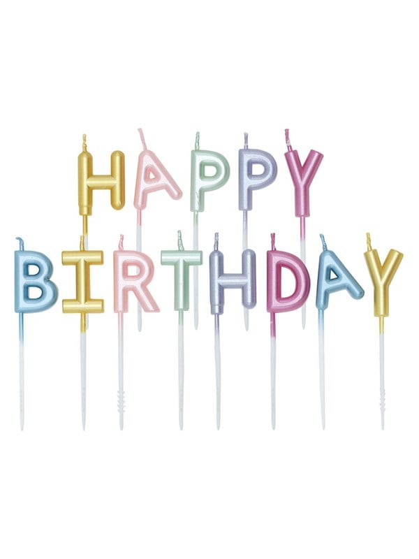Globos Cake Candle Set "Happy Birthday" Pastel Colors