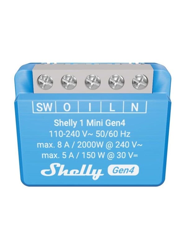 Shelly 1 Mini Gen4 2-pack - WiFI & Zigbee relæ med potentialfrit kontaktsæt (230VAC)