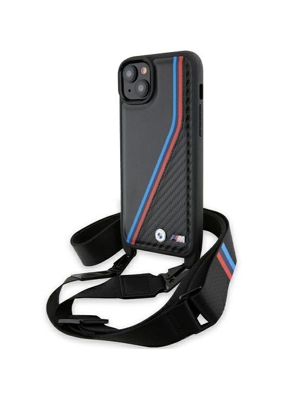 BMW BMHCP15M23PSVTK iPhone 15 Plus / 14 Plus 6.7" czarny/black hardcase M Edition Carbon Tricolor Lines & Strap