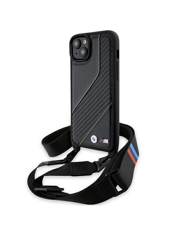 BMW BMHCP15S23PSCCK iPhone 15 / 14 / 13 czarny/black hardcase M Edition Carbon Stripe & Strap