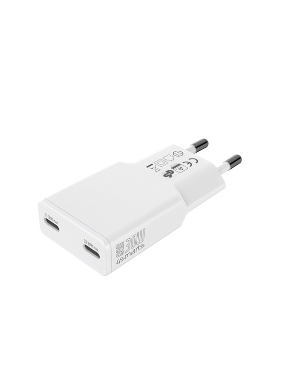 4smarts PDPlug Slim Dual USB-C 30W GaN Charger - White