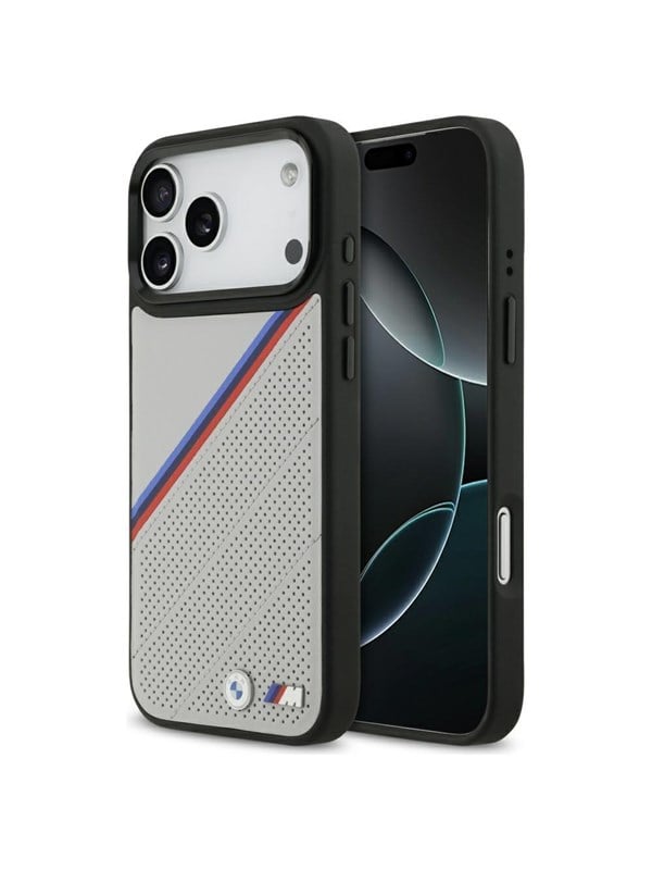 BMW M Tricolor Metal Logo MagSafe Case for iPhone 17 Pro Max - Gray