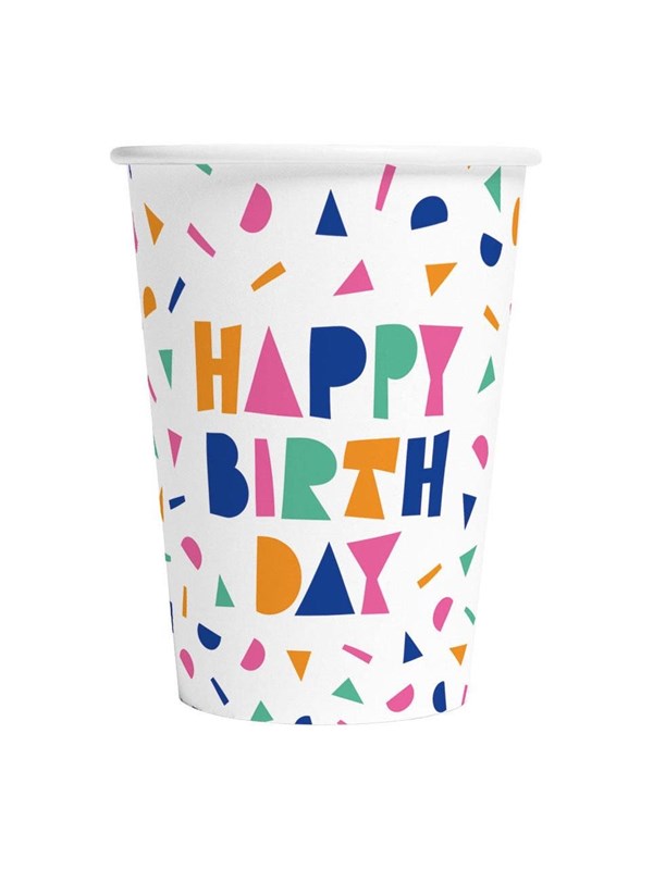 Globos Happy Birthday Paper Cups 210ml - 8 pcs.