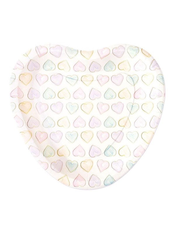 Globos Paper Plates 23cm Heart-Shaped Watercolors Hearts - 8 pcs.
