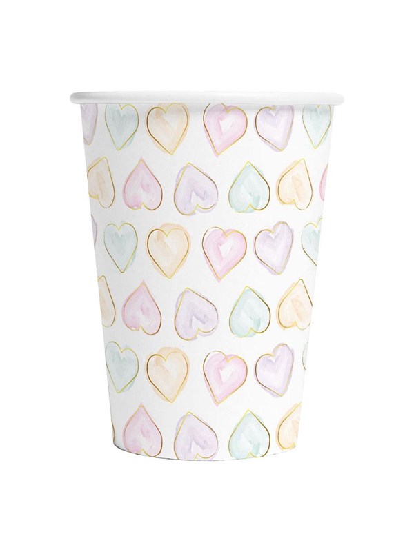Globos Paper Cups 210ml Watercolors Hearts - 8 pcs.