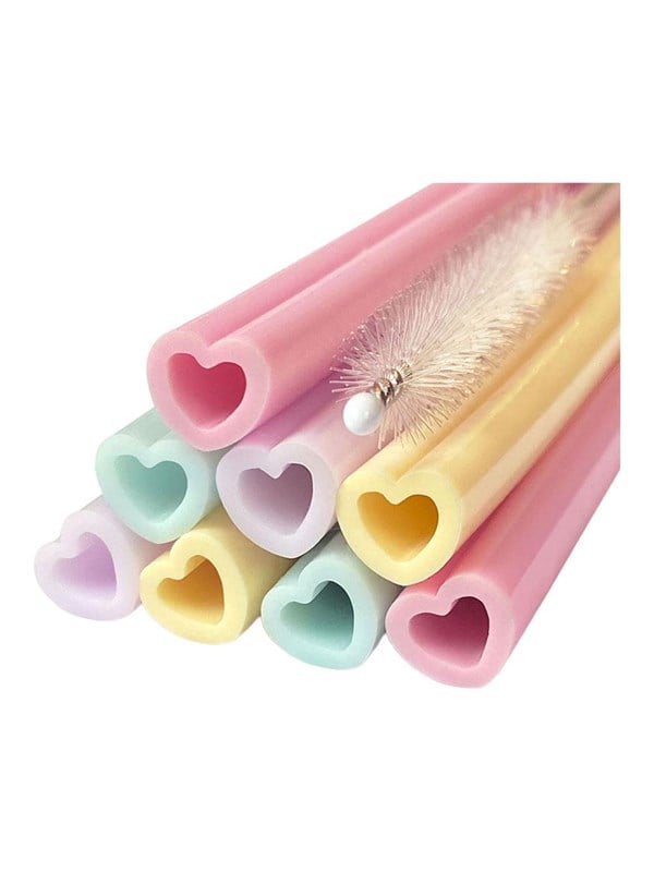 Globos Reusable Silicone Straws Watercolors Hearts - 8 pcs.