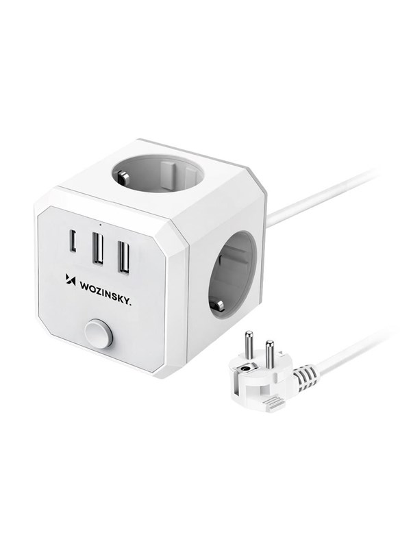 Kostka zasilajaca Wozinsky WKZ-3B 4x AC 2x USB-A 1x USB-C 4000 W z przewodem 1.8 m