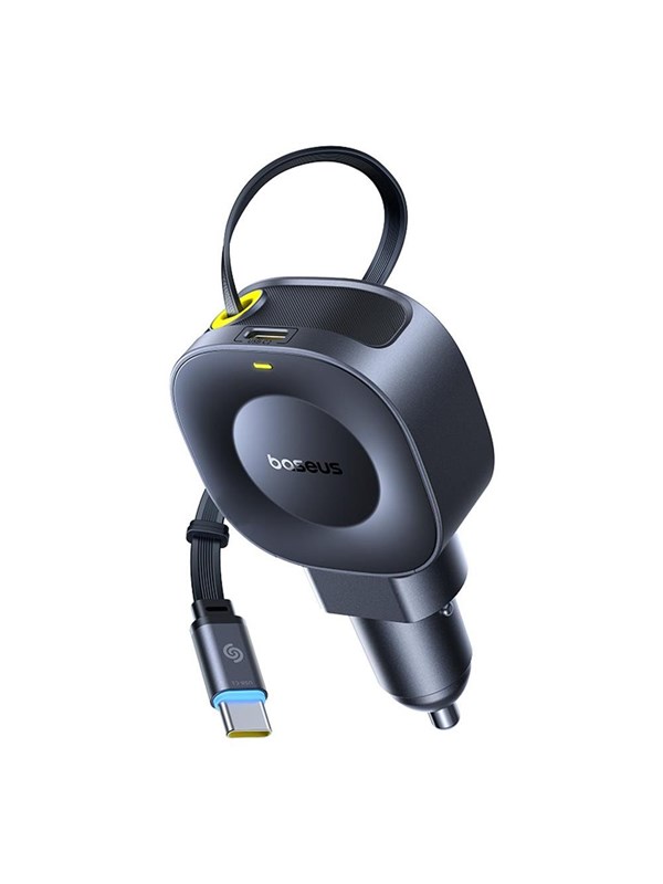 Baseus PrimeTrip VR2 30W + 30W Car Charger with Retractable USB-C Cable - Black