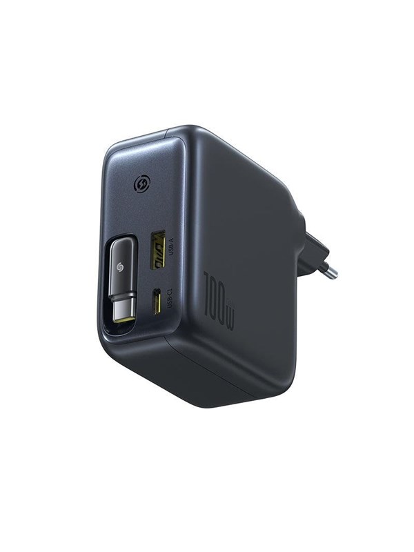Baseus EnerCore CJ11 100W Wall Charger with USB-A and USB-C Ports and Retractable USB-C Cable - Black