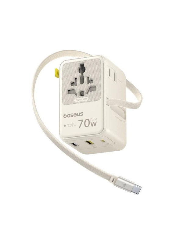 Baseus EnerCore CG11 70W 6-in-1 Travel Adapter with Retractable USB-C Cable - White