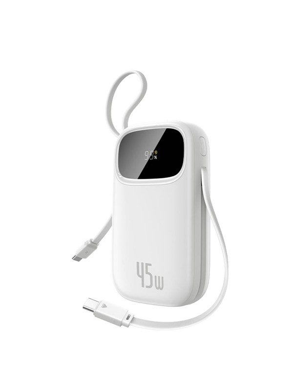 Baseus EnerFill FC31 QPow3 20000mAh 45W Power Bank with Digital Display with 2 Built-in USB-C Cables - White