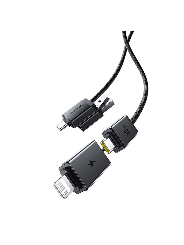 Baseus Versatile 60W USB-C - USB-C Cable with USB-A and Lightning Adapters 0.6 m - Black
