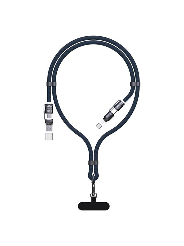 Dudao L20Max 65W 4-in-1 Cable with Lanyard USB-C to USB-C with Lightning and USB-A Adapters - Blue