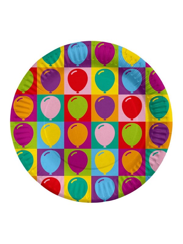 Globos Paper Plates 23cm Pop Party - 8 pcs.